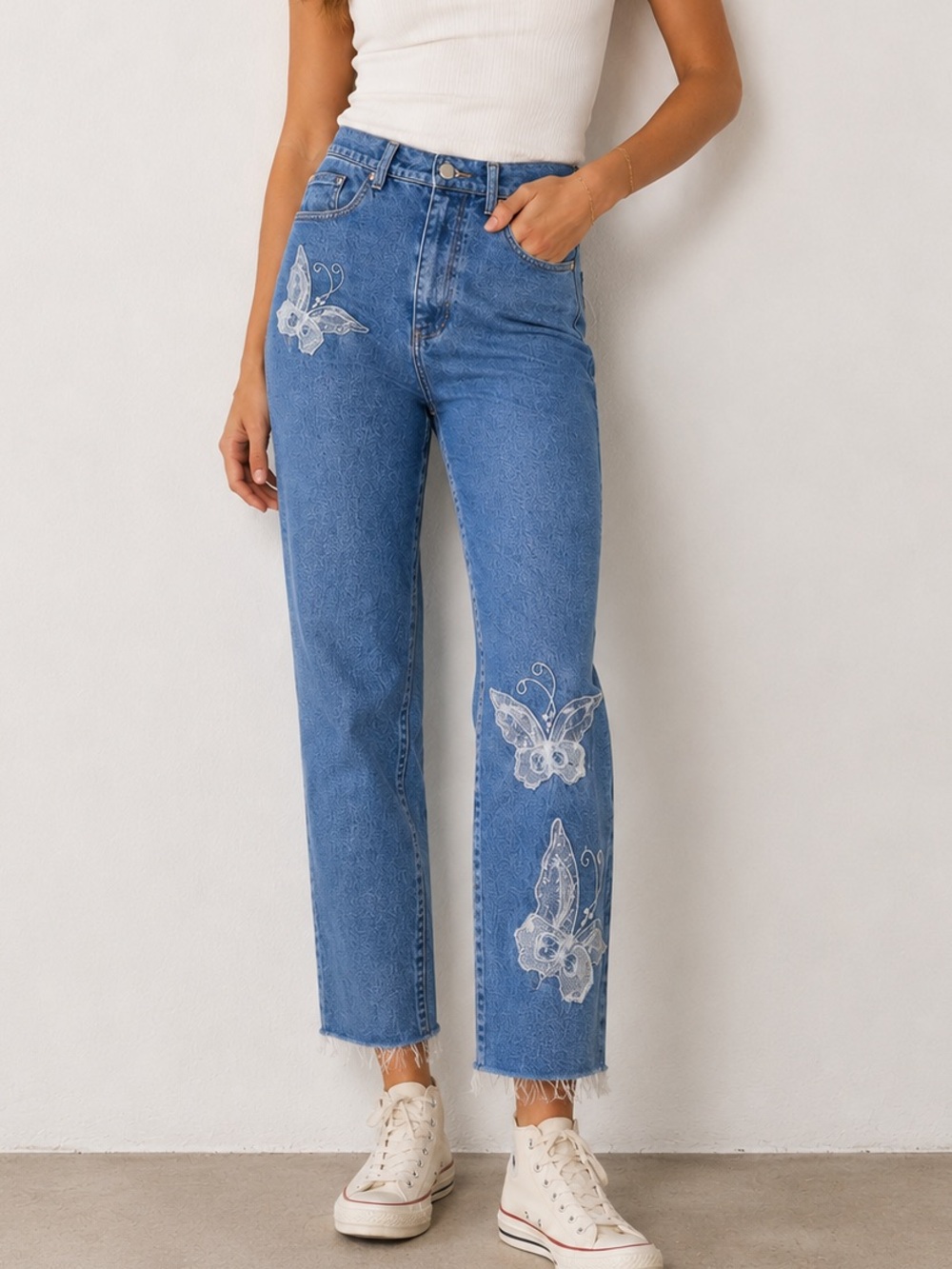 Y2K Vintage The Quacker Factory stretch cotton Jeans w/Embroidered butterflies 8